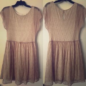 Anthropologie pink polka dot fit n flare dress